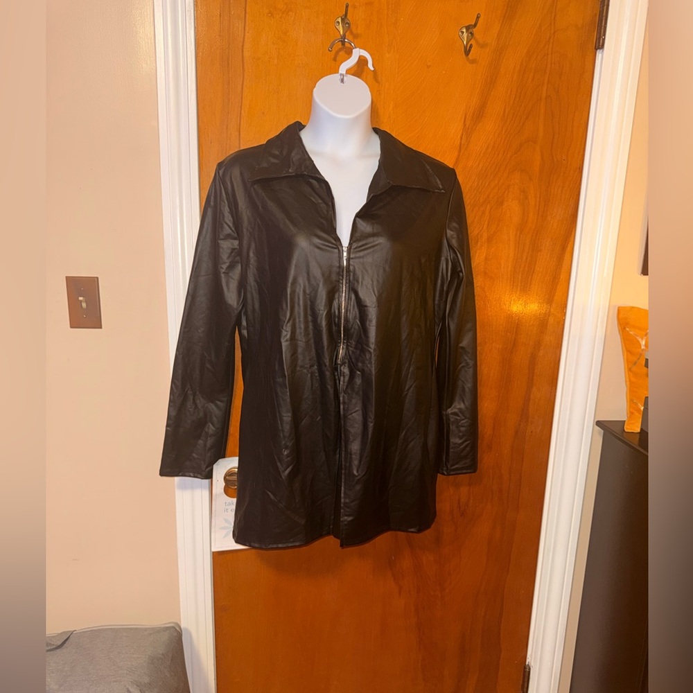 Sleek Black Leather Jacket and shorts